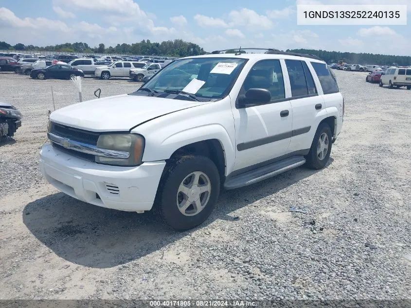 2005 Chevrolet Trailblazer Ls VIN: 1GNDS13S252240135 Lot: 40171805