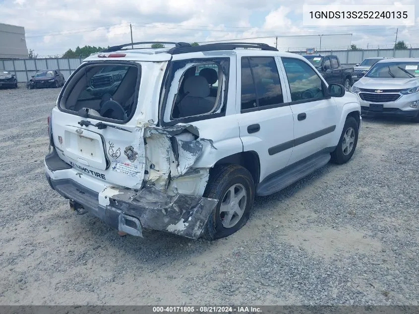 2005 Chevrolet Trailblazer Ls VIN: 1GNDS13S252240135 Lot: 40171805