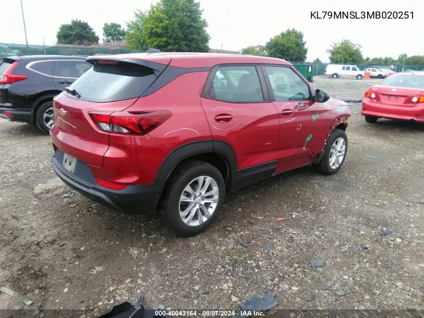 2021 Chevrolet Trailblazer Awd Ls VIN: KL79MNSL3MB020251 Lot: 40043164