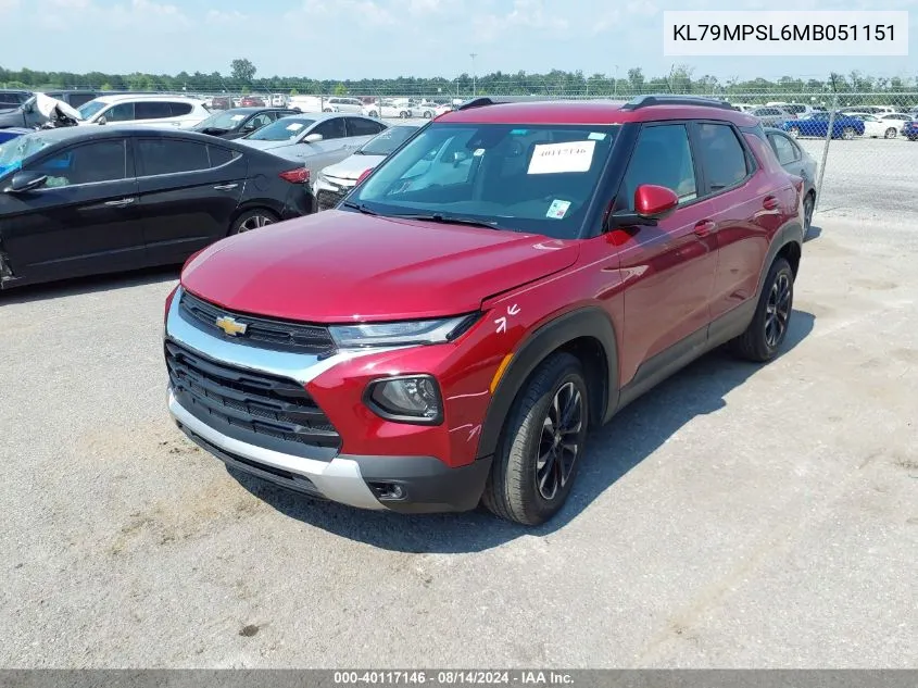 2021 Chevrolet Trailblazer Fwd Lt VIN: KL79MPSL6MB051151 Lot: 40117146