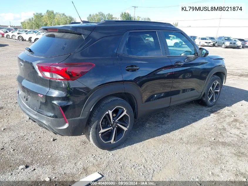 2021 Chevrolet Trailblazer Awd Rs VIN: KL79MUSL8MB021874 Lot: 40480000