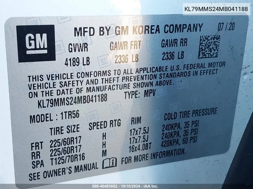 KL79MMS24MB041188 2021 Chevrolet Trailblazer Fwd Ls