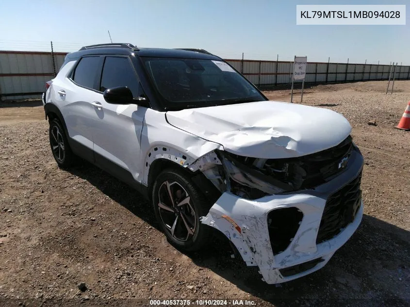 2021 Chevrolet Trailblazer Fwd Rs VIN: KL79MTSL1MB094028 Lot: 40537375