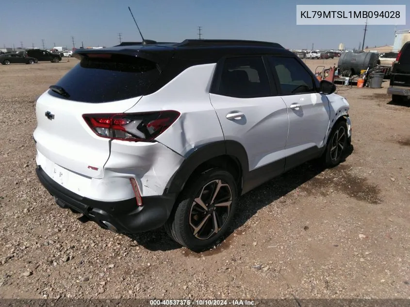 2021 Chevrolet Trailblazer Fwd Rs VIN: KL79MTSL1MB094028 Lot: 40537375