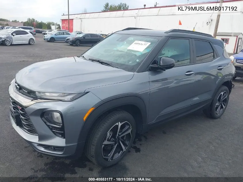 2021 Chevrolet Trailblazer Awd Rs VIN: KL79MUSL6MB017192 Lot: 40553177