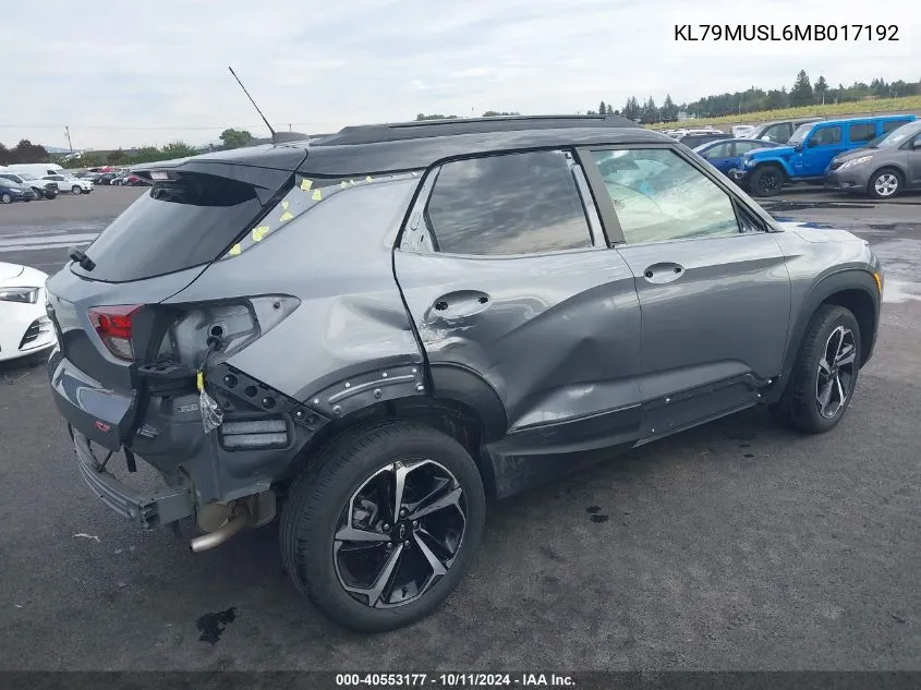 2021 Chevrolet Trailblazer Awd Rs VIN: KL79MUSL6MB017192 Lot: 40553177