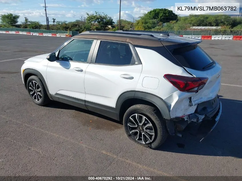 2021 Chevrolet Trailblazer Fwd Activ VIN: KL79MVSL7MB063782 Lot: 40670292