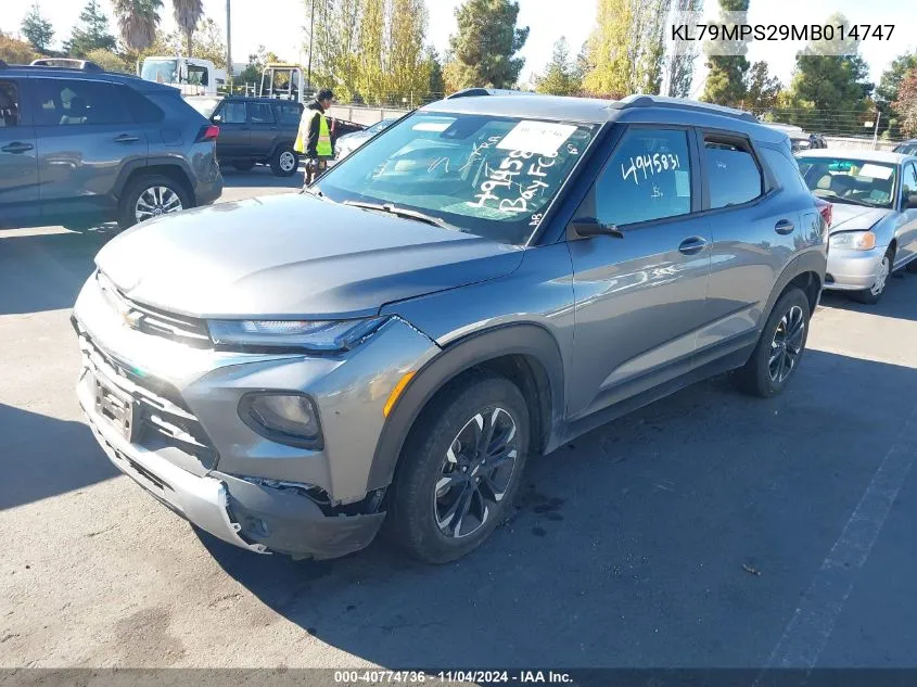 2021 Chevrolet Trailblazer Fwd Lt VIN: KL79MPS29MB014747 Lot: 40774736