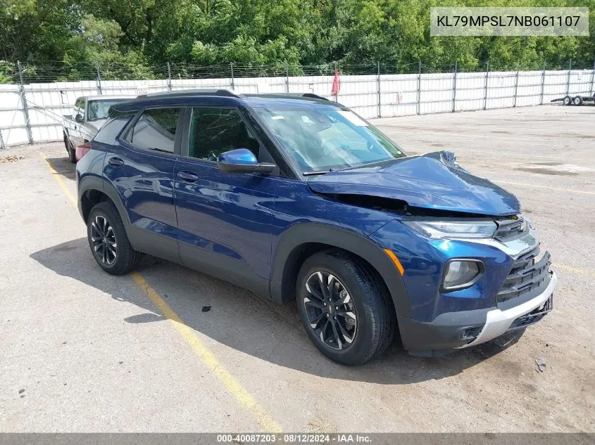 2022 Chevrolet Trailblazer Fwd Lt VIN: KL79MPSL7NB061107 Lot: 40087203