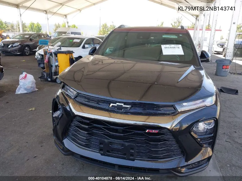 2022 Chevrolet Trailblazer Fwd Rs VIN: KL79MTSL2NB143741 Lot: 40104878