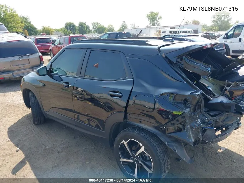 2022 Chevrolet Trailblazer Fwd Rs VIN: KL79MTSL8NB071315 Lot: 40117230