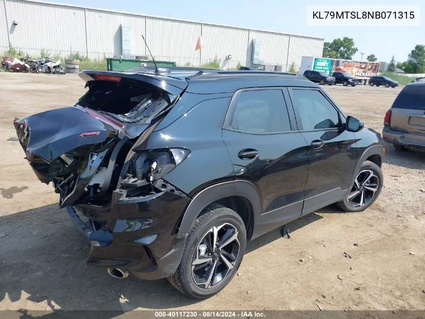 2022 Chevrolet Trailblazer Fwd Rs VIN: KL79MTSL8NB071315 Lot: 40117230