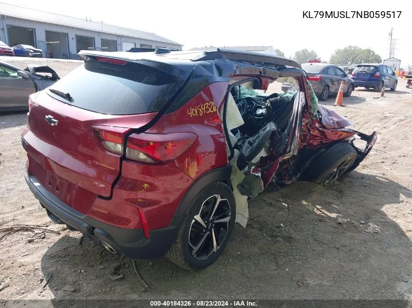 2022 Chevrolet Trailblazer Awd Rs VIN: KL79MUSL7NB059517 Lot: 40184326