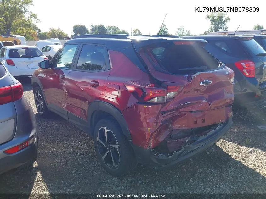 2022 Chevrolet Trailblazer Awd Rs VIN: KL79MUSL7NB078309 Lot: 40232267