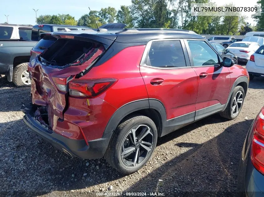 2022 Chevrolet Trailblazer Awd Rs VIN: KL79MUSL7NB078309 Lot: 40232267