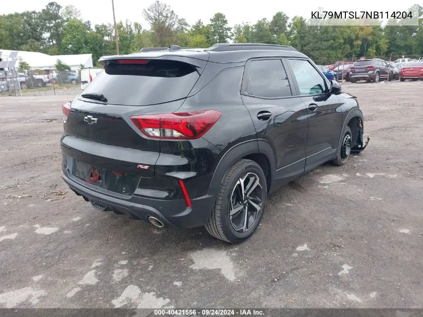 2022 Chevrolet Trailblazer Fwd Rs VIN: KL79MTSL7NB114204 Lot: 40421556