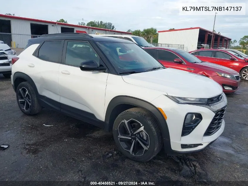 2022 Chevrolet Trailblazer Fwd Rs VIN: KL79MTSL7NB147137 Lot: 40458521