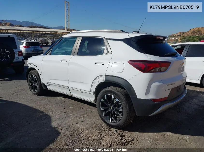 2022 Chevrolet Trailblazer Fwd Lt VIN: KL79MPSL9NB070519 Lot: 40689162