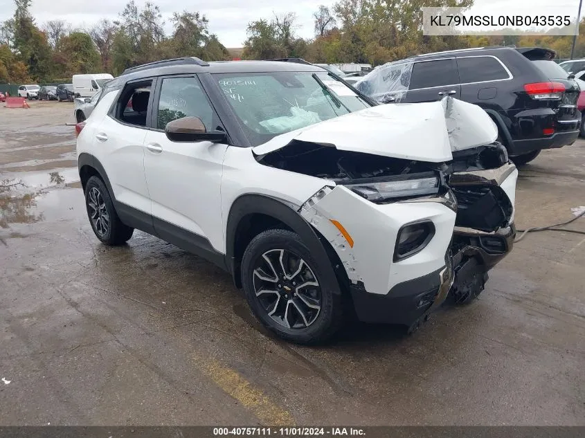 2022 Chevrolet Trailblazer Awd Activ VIN: KL79MSSL0NB043535 Lot: 40757111