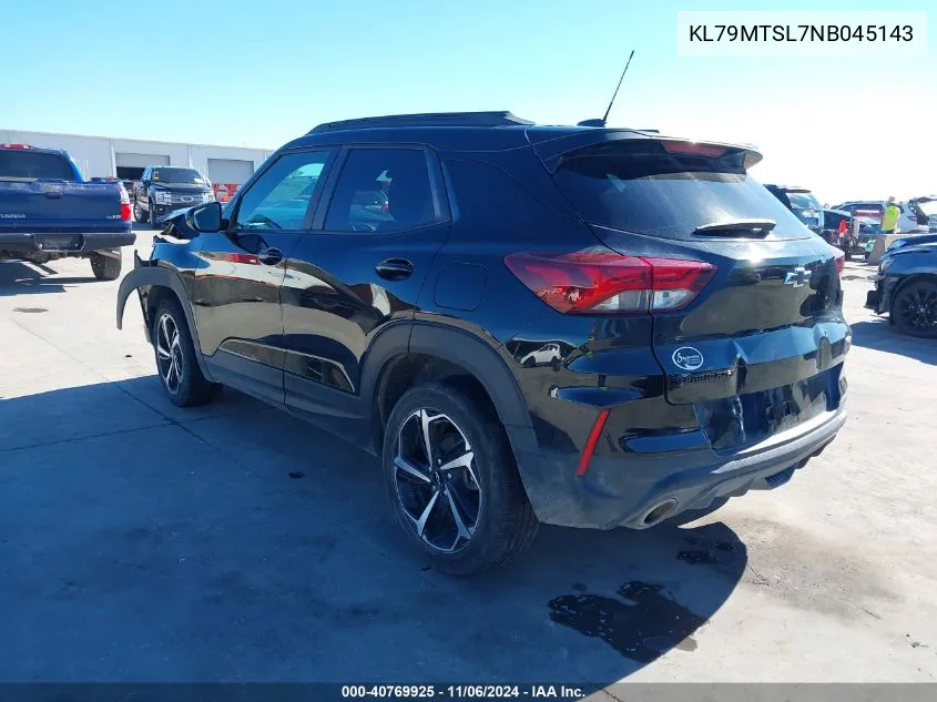 2022 Chevrolet Trailblazer Fwd Rs VIN: KL79MTSL7NB045143 Lot: 40769925