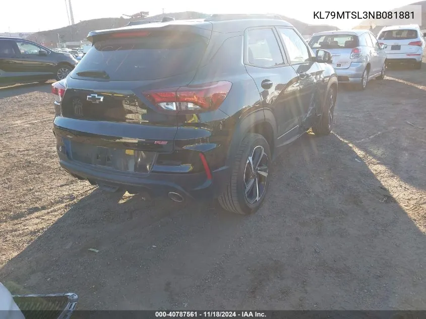 2022 Chevrolet Trailblazer Fwd Rs VIN: KL79MTSL3NB081881 Lot: 40787561