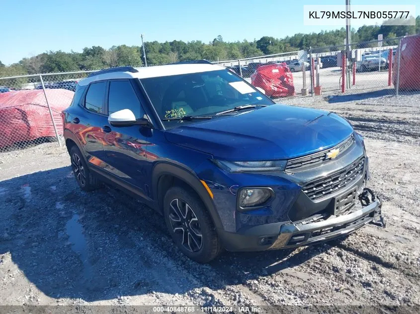 2022 Chevrolet Trailblazer Awd Activ VIN: KL79MSSL7NB055777 Lot: 40848768