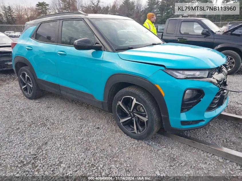 2022 Chevrolet Trailblazer Fwd Rs VIN: KL79MTSL7NB113960 Lot: 40849004