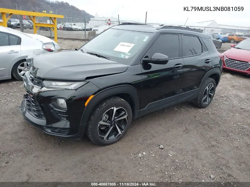 2022 Chevrolet Trailblazer Rs VIN: KL79MUSL3NB081059 Lot: 40887005