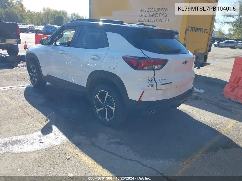 2023 Chevrolet Trailblazer Fwd Rs VIN: KL79MTSL7PB104016 Lot: 40701388