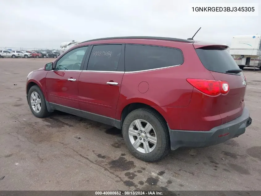 2011 Chevrolet Traverse 1Lt VIN: 1GNKRGED3BJ345305 Lot: 40080652