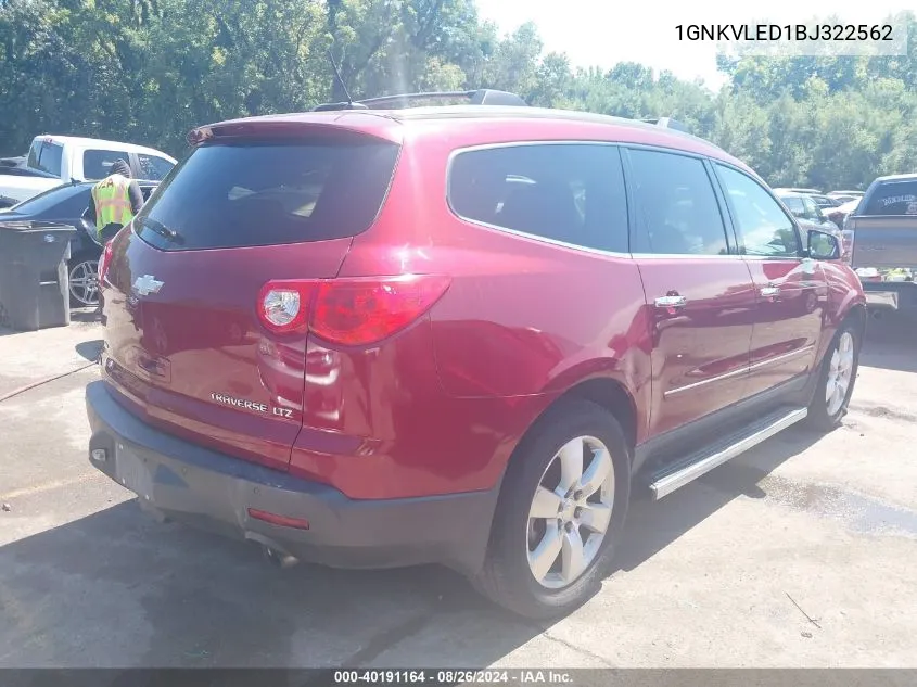 2011 Chevrolet Traverse Ltz VIN: 1GNKVLED1BJ322562 Lot: 40191164