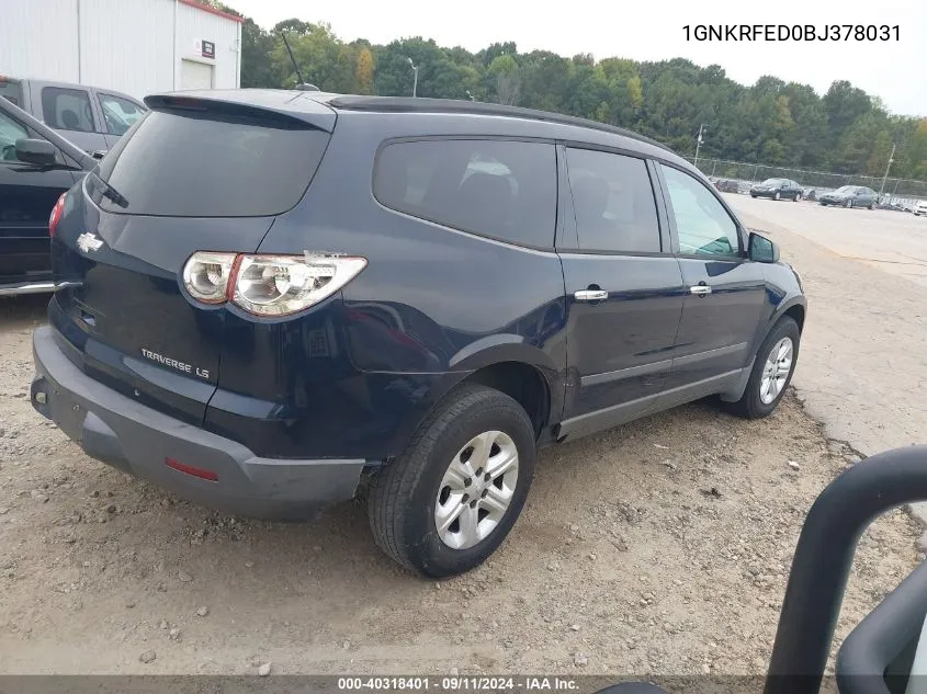 2011 Chevrolet Traverse Ls VIN: 1GNKRFED0BJ378031 Lot: 40318401