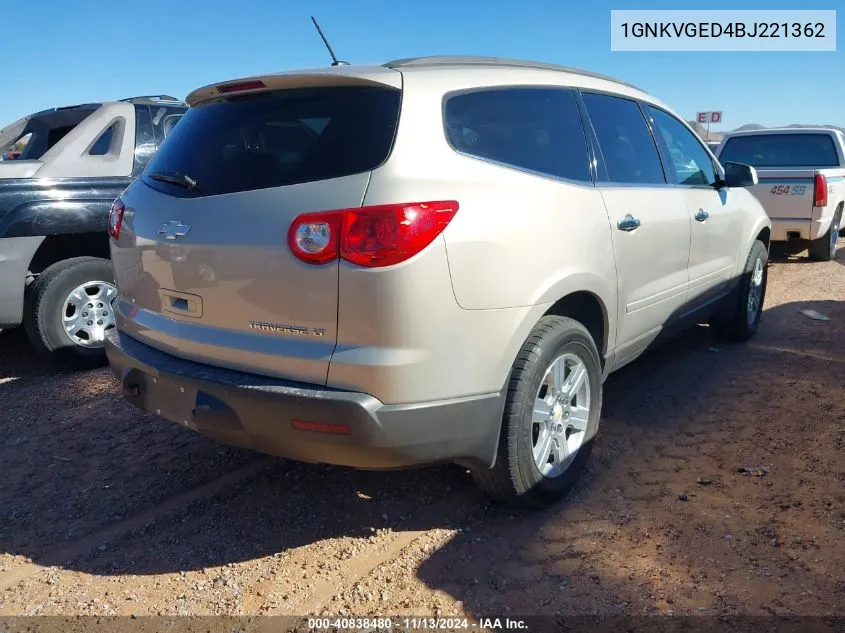 2011 Chevrolet Traverse 1Lt VIN: 1GNKVGED4BJ221362 Lot: 40838480