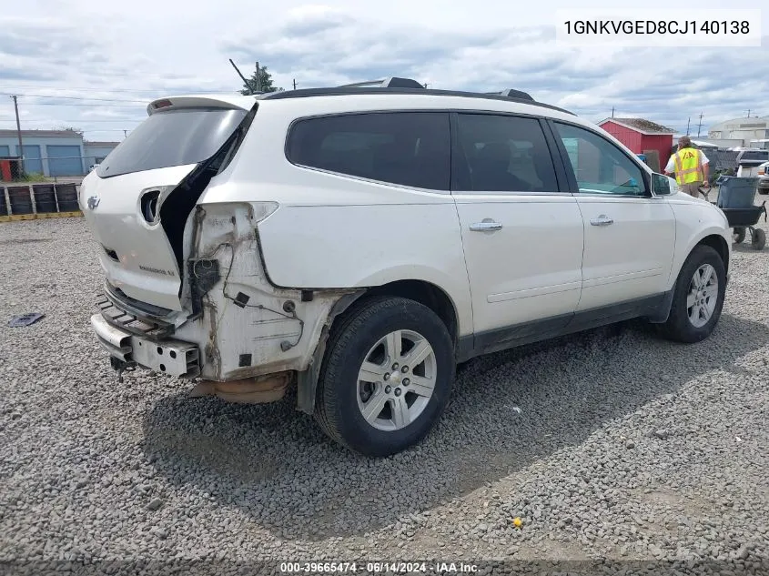 2012 Chevrolet Traverse 1Lt VIN: 1GNKVGED8CJ140138 Lot: 39665474