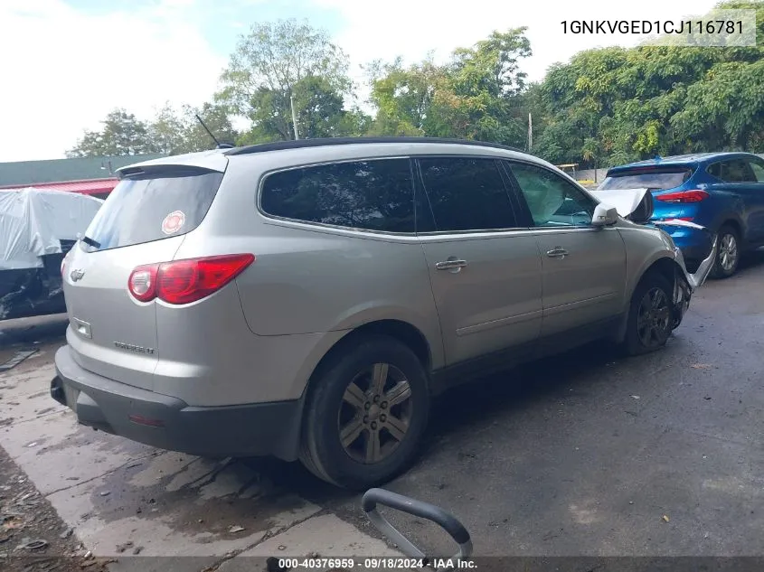 2012 Chevrolet Traverse Lt VIN: 1GNKVGED1CJ116781 Lot: 40376959