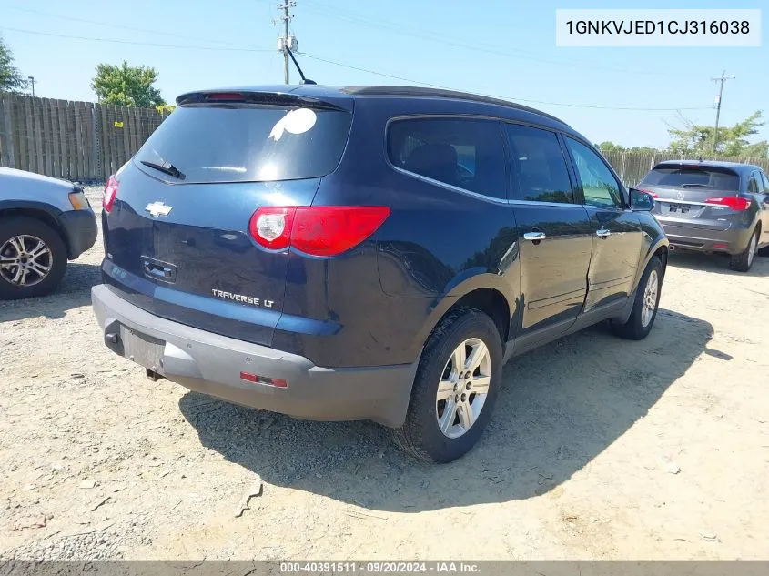 1GNKVJED1CJ316038 2012 Chevrolet Traverse 2Lt