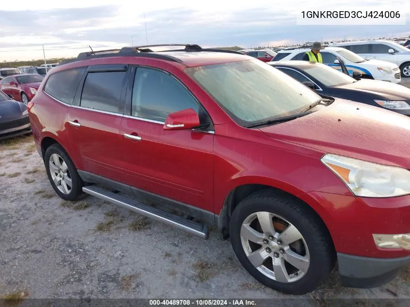 2012 Chevrolet Traverse Lt VIN: 1GNKRGED3CJ424006 Lot: 40489708