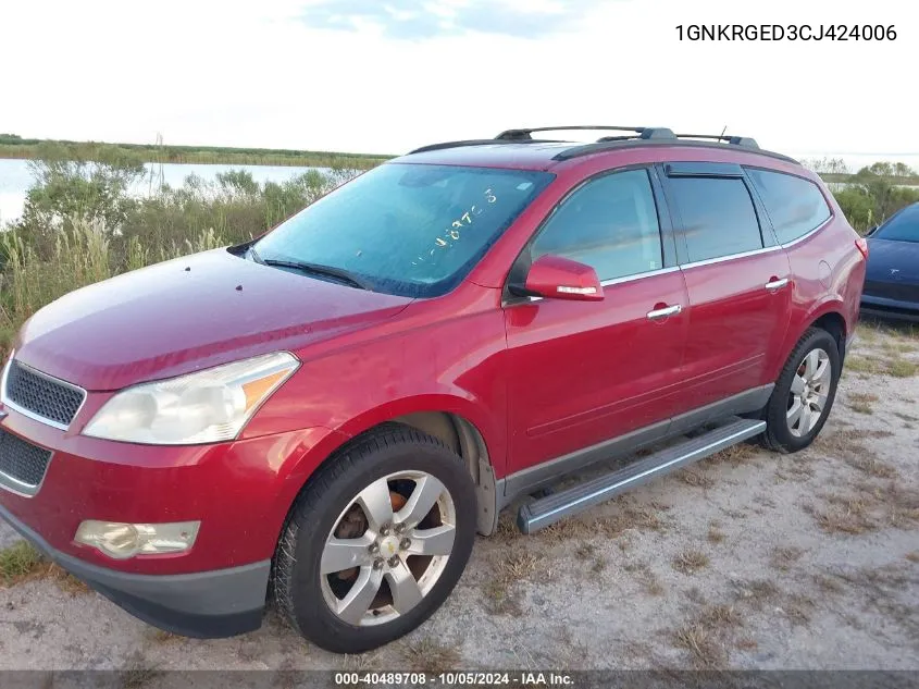 2012 Chevrolet Traverse Lt VIN: 1GNKRGED3CJ424006 Lot: 40489708