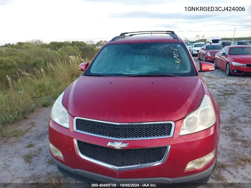 2012 Chevrolet Traverse Lt VIN: 1GNKRGED3CJ424006 Lot: 40489708