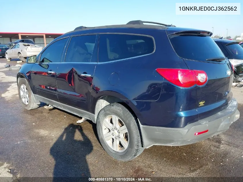 2012 Chevrolet Traverse 2Lt VIN: 1GNKRJED0CJ362562 Lot: 40551370