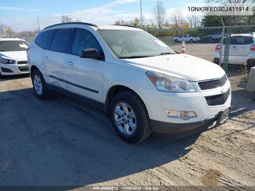 2012 Chevrolet Traverse Ls VIN: 1GNKRFED3CJ411914 Lot: 40686512