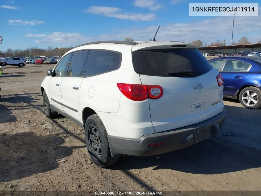 2012 Chevrolet Traverse Ls VIN: 1GNKRFED3CJ411914 Lot: 40686512