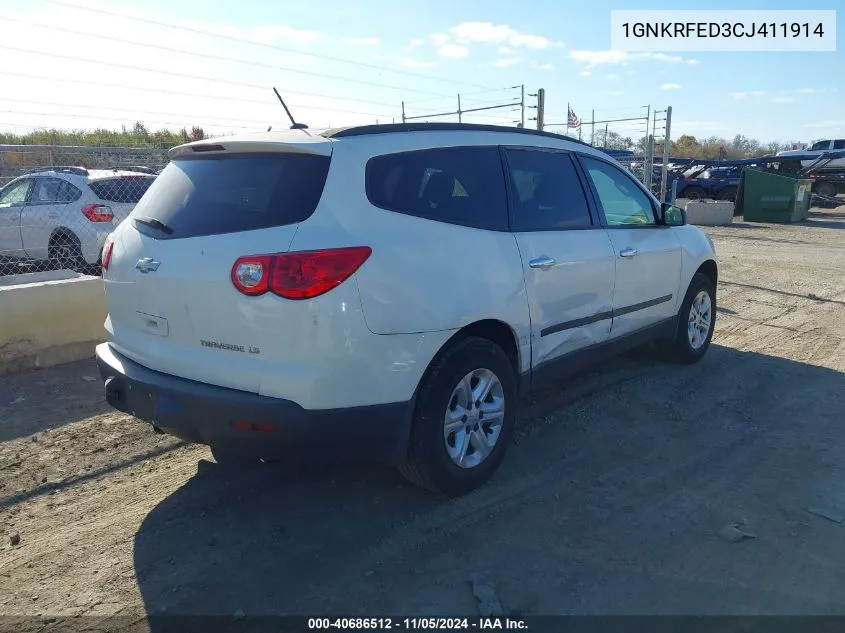 2012 Chevrolet Traverse Ls VIN: 1GNKRFED3CJ411914 Lot: 40686512