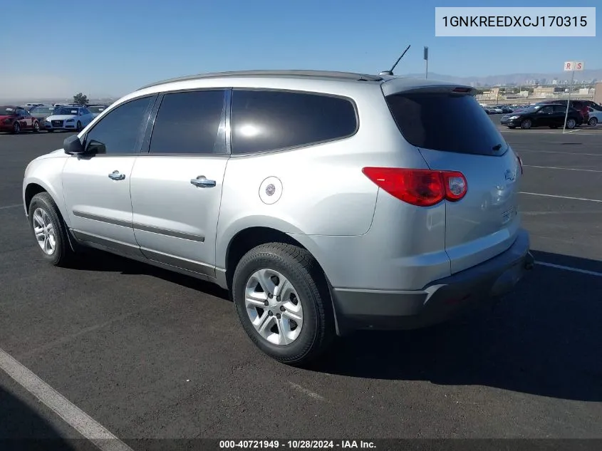 2012 Chevrolet Traverse Ls VIN: 1GNKREEDXCJ170315 Lot: 40721949