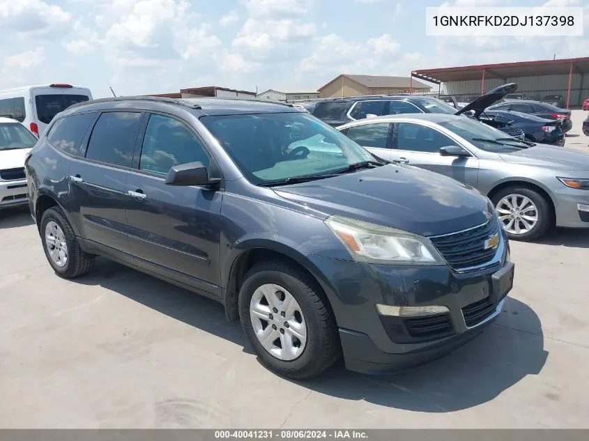 2013 Chevrolet Traverse Ls VIN: 1GNKRFKD2DJ137398 Lot: 40041231