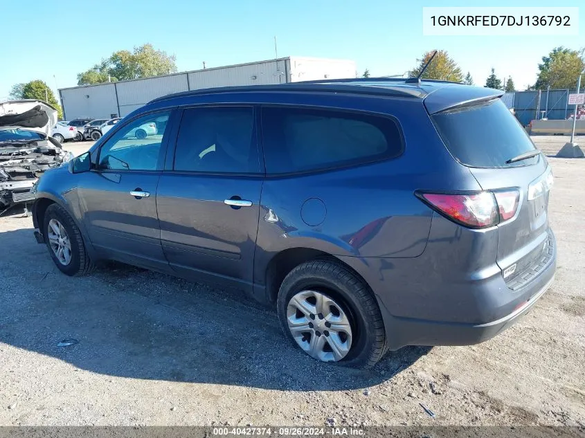 2013 Chevrolet Traverse Ls VIN: 1GNKRFED7DJ136792 Lot: 40427374