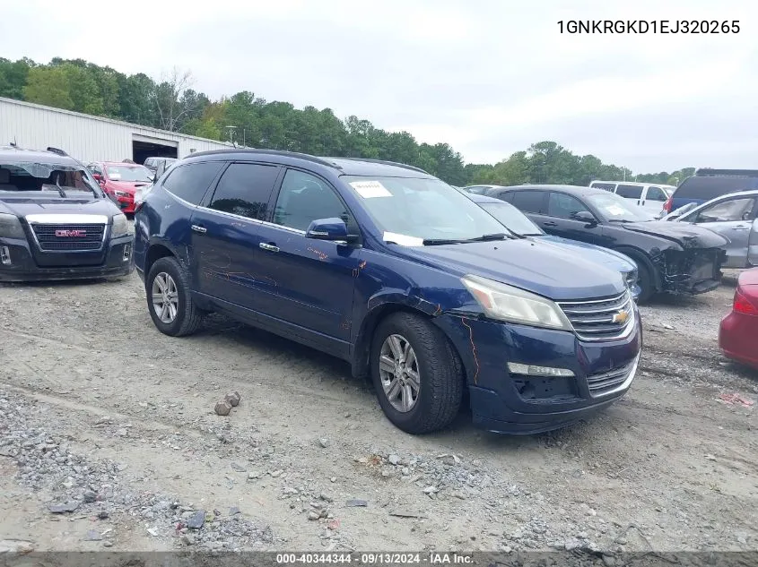 2014 Chevrolet Traverse Lt VIN: 1GNKRGKD1EJ320265 Lot: 40344344