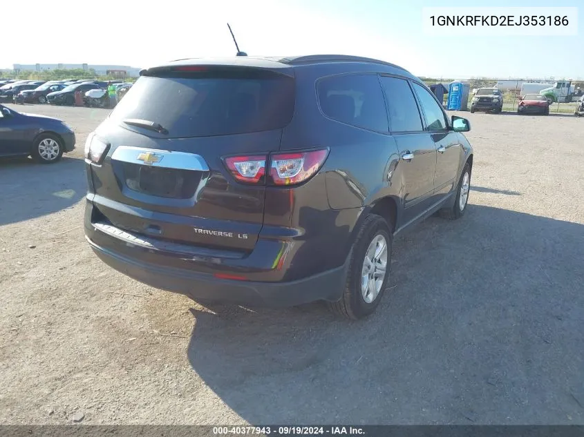 2014 Chevrolet Traverse Ls VIN: 1GNKRFKD2EJ353186 Lot: 40377943