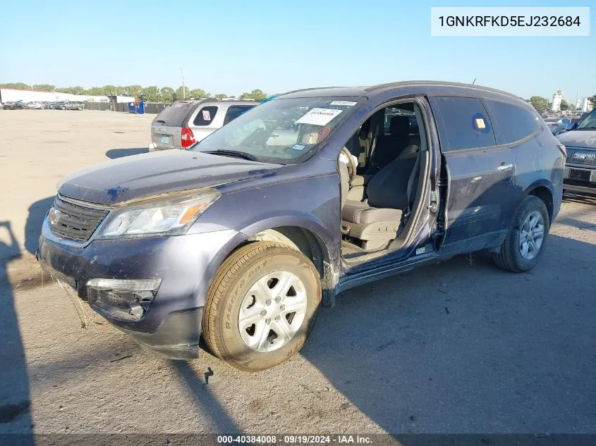 2014 Chevrolet Traverse Ls VIN: 1GNKRFKD5EJ232684 Lot: 40384008