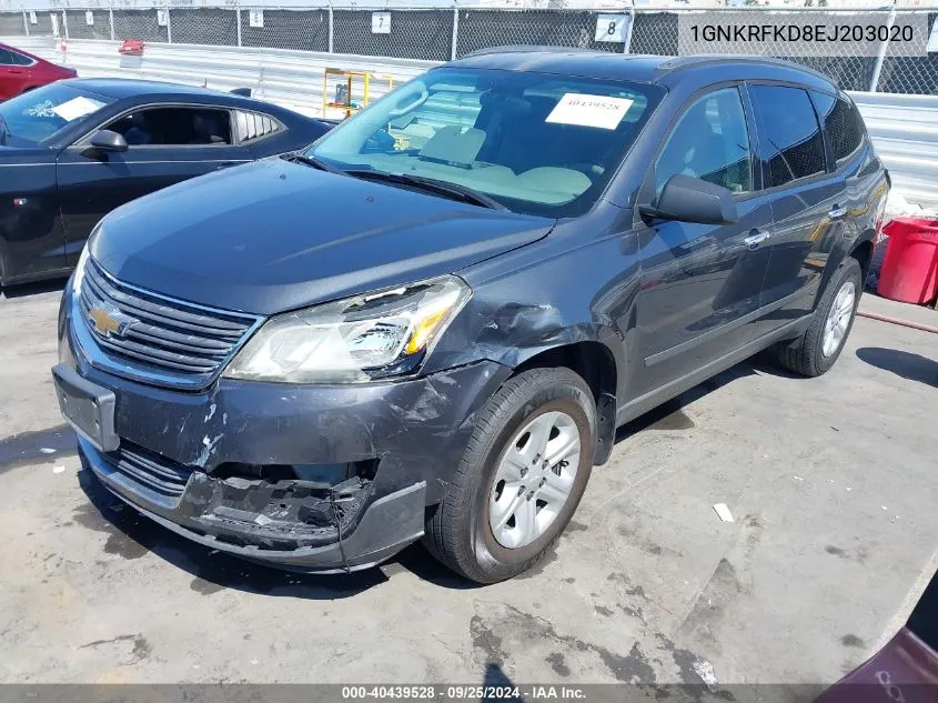 2014 Chevrolet Traverse Ls VIN: 1GNKRFKD8EJ203020 Lot: 40439528